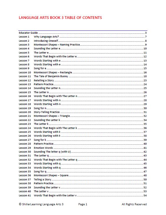 Language Arts Kit A (ages 3-6)