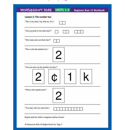 Beginner Base 10 Workbook: Units 1-9